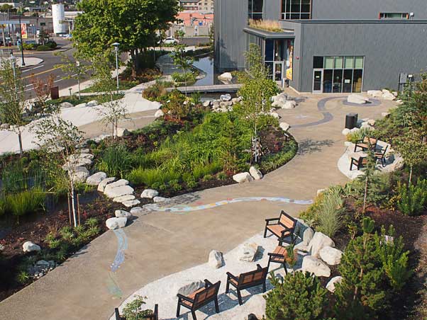 The East Bay Public Plaza architectural concrete project in Olympia, Washington was awarded to the Belarde Company.